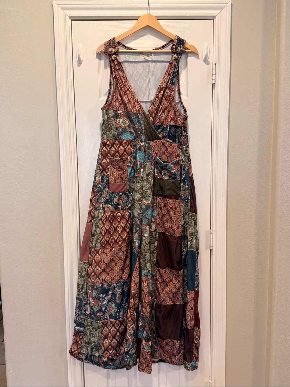 Earthbound Patchwork Velvet Jumpsuit Wide Leg Boho Hippie Indie Size Medium - Picture 2 of 11